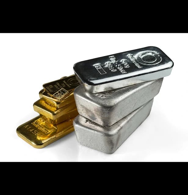Bullion bars stacked for display
